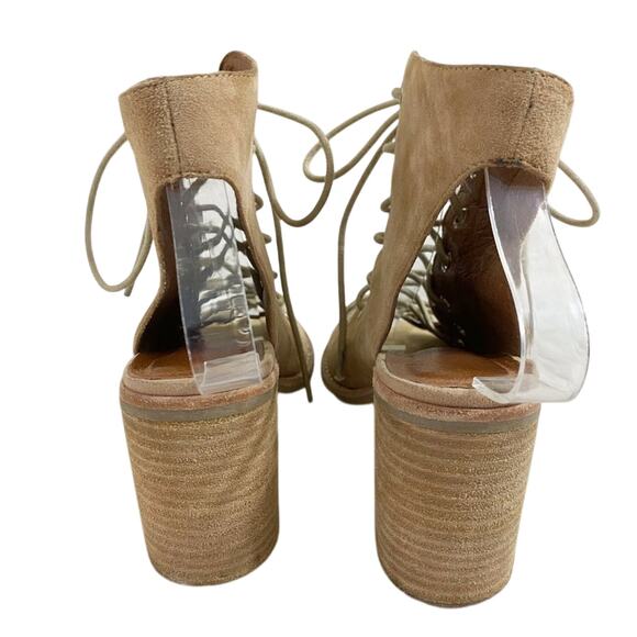 Jeffrey Campbell x Free People Tan Suede Lace Up Sandals Stacked Heel Women's 6 - Picture 4 of 9